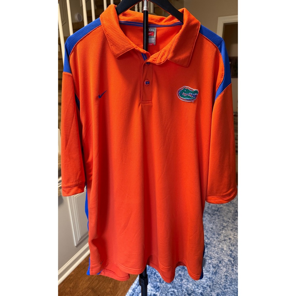 Nike Team Florida Gators Polo Shirt Mens XXL Orange Blue NikeFIT DRY NCAA